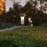Flash Furniture DN-SL104-12-SS-GG 12 Pack Stainless Steel LED Solar Lights, Weather Resistant Outdoor Solar Powered Lights for Pathway, Garden, & Yard